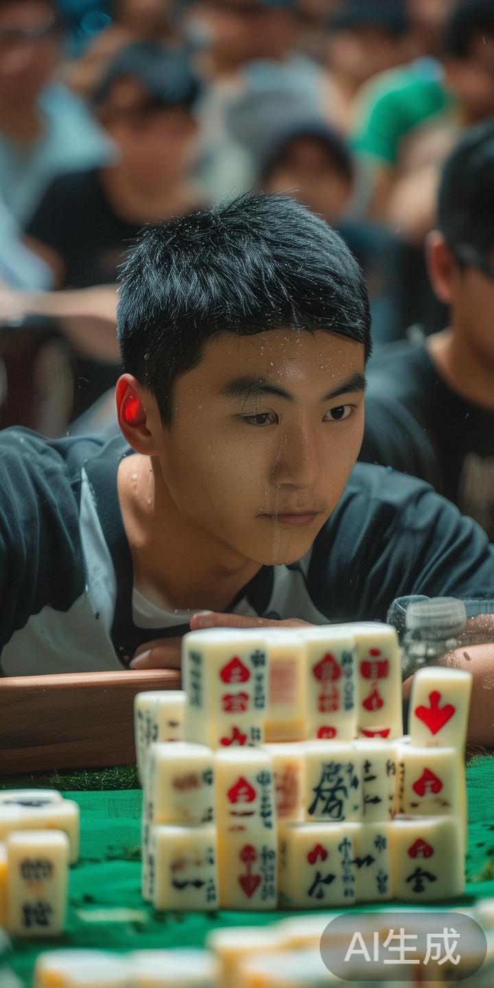 在比赛中，一位年轻选手经过三轮激烈对抗，面对濒临败